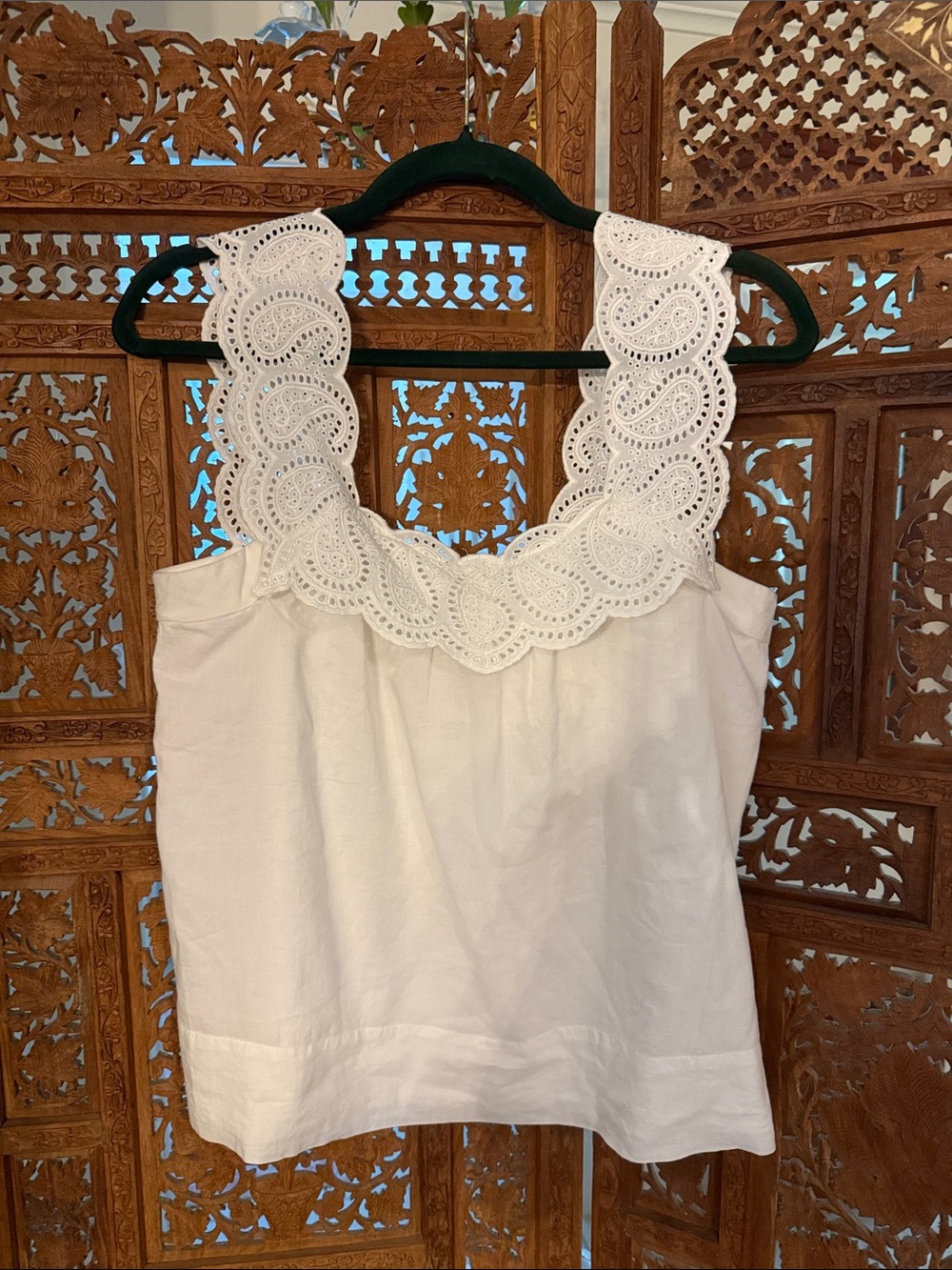 J. Crew White Eyelet Lace-Trim Cotton Camisole